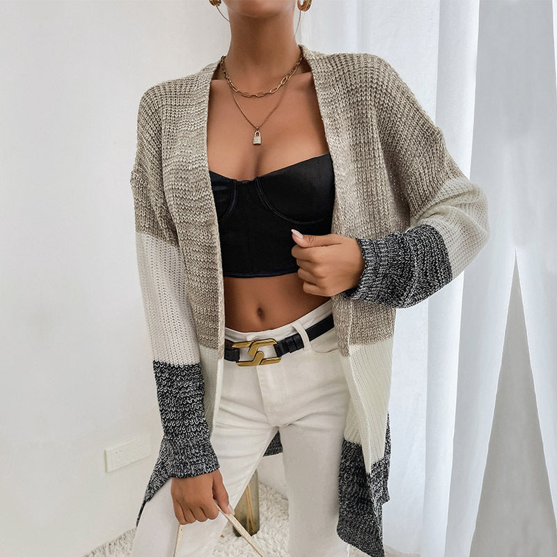 Damen Strickjacke Farbverlauf Lässig Grau - Eveloria