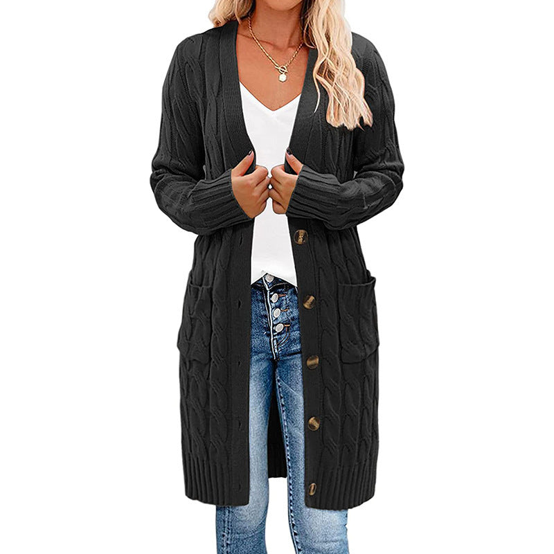 Damen Cardigan Grobstrick mit Taschen Knopfverschluss Beige