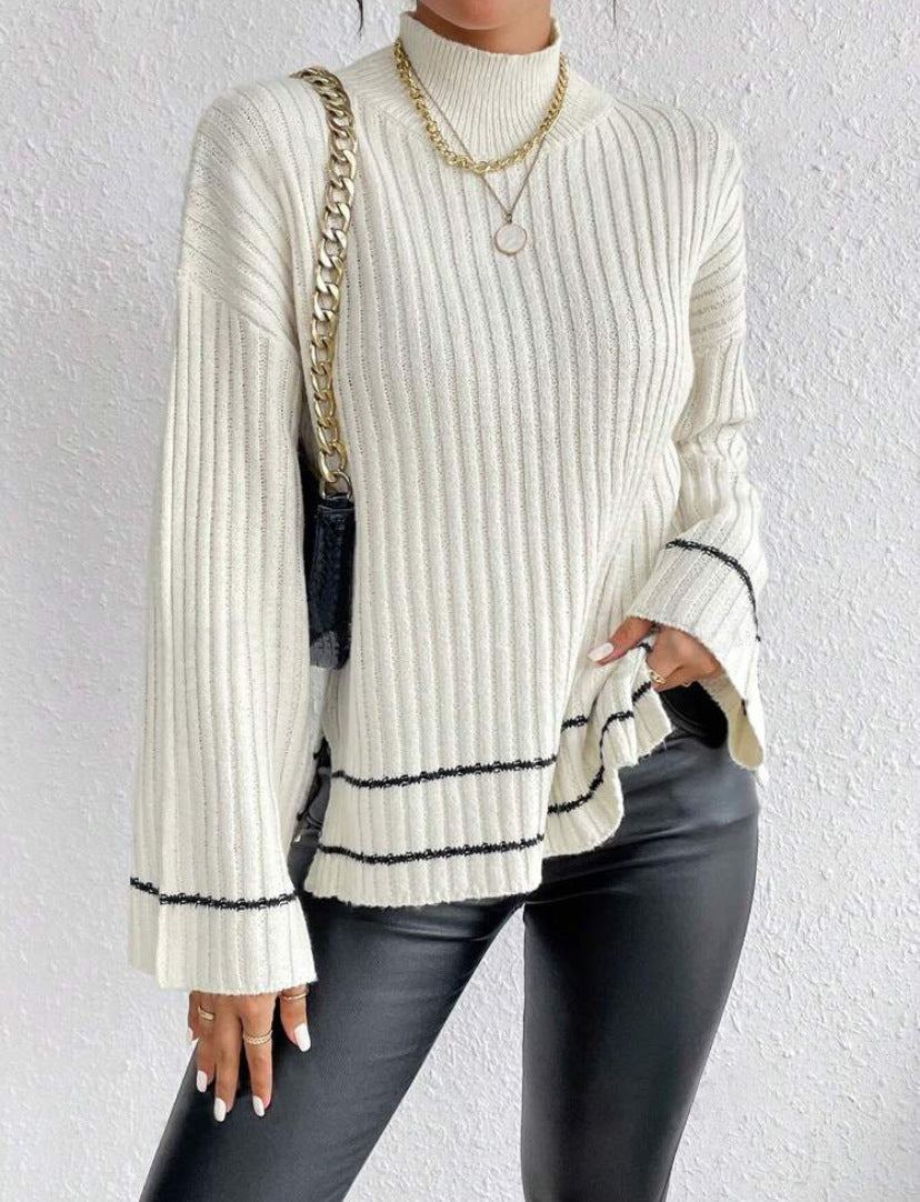 Damen Rollkragenpullover Gerippt Langarm Winter