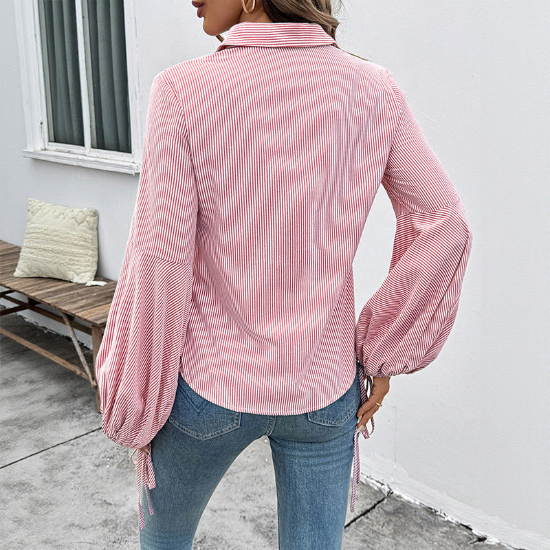 Damen Bluse Voluminöse Ärmel Streifenmuster Eveloria