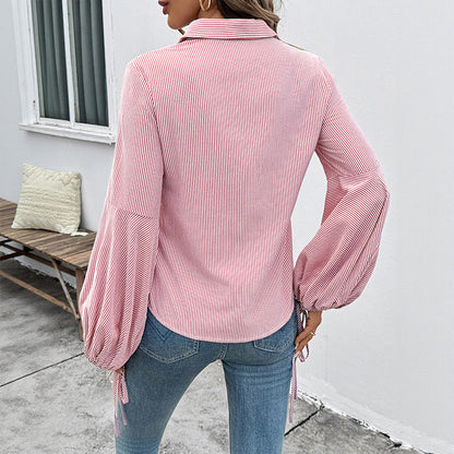 Damen Bluse Voluminöse Ärmel Streifenmuster Eveloria