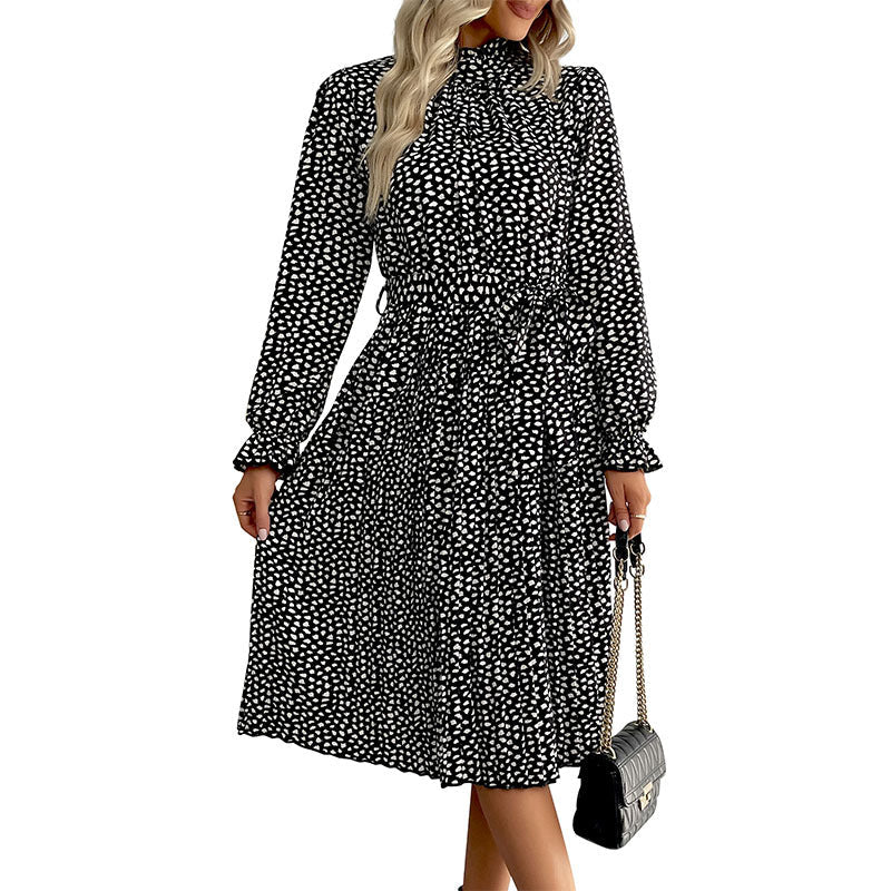 Damen Wickelkleid Midi Länge Rüschensaum Taillengürtel