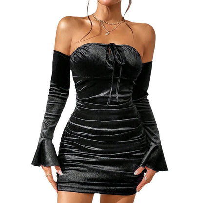 Damen Minikleid Langarm Rüschendesign Eveloria