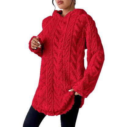 Damen Fleece-Hoodiejacke Strukturiertes Rippdesign Grau Eveloria