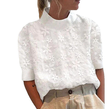 Damen Bluse Kurz Florales Stickdesign Eveloria