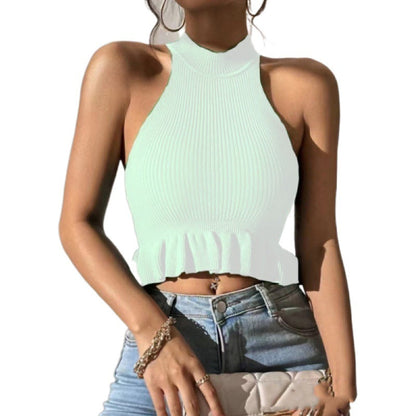 Damen Ripp-Crop- mit Rüschen Detail Eveloria