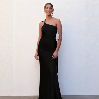 Damen Maxikleid Asymmetrisches Halterdesign Satin Schimmernd