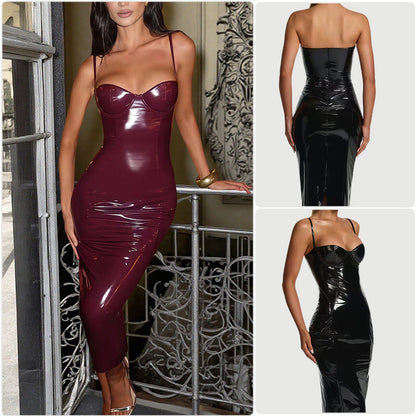 Damen Trägerloses Bodycon-Kleid Glänzend Schwarz Eveloria - Eveloria