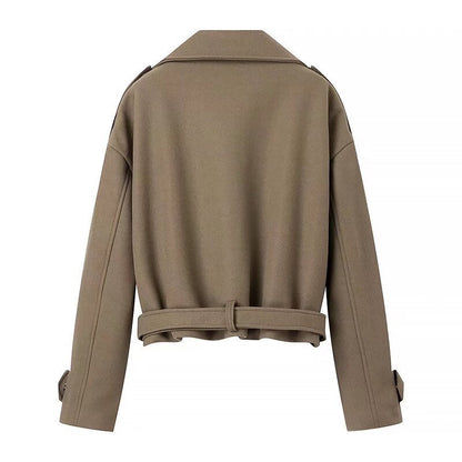 Damen Bikerjacke Leder Gürtel Detail Lässig