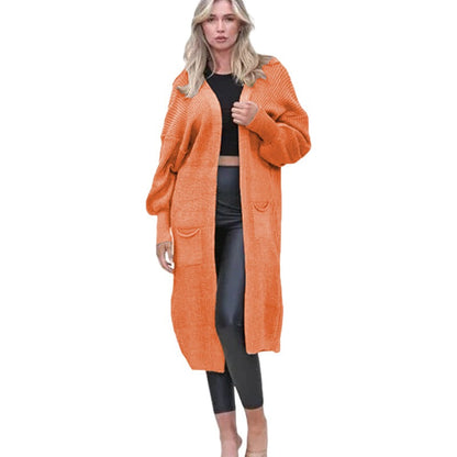 Damen Cardigan Grobstrick Offene Taschen Lässig Beige
