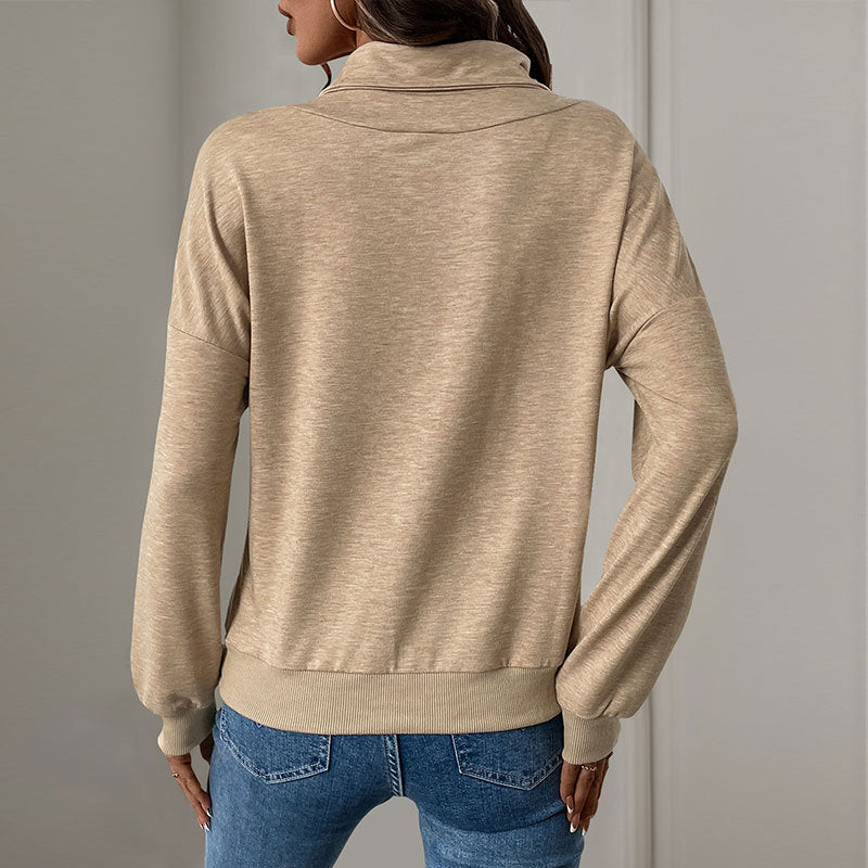 Damen Strickpullover Lässig Mit Kragen Und Knöpfen Beige