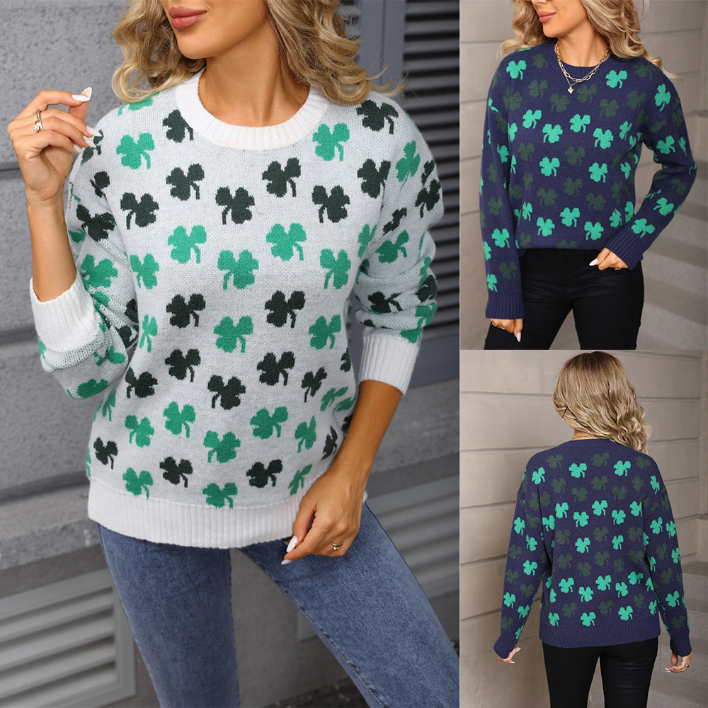 Damen Strickpullover Kleeblatt-Muster Weich Eveloria - Eveloria