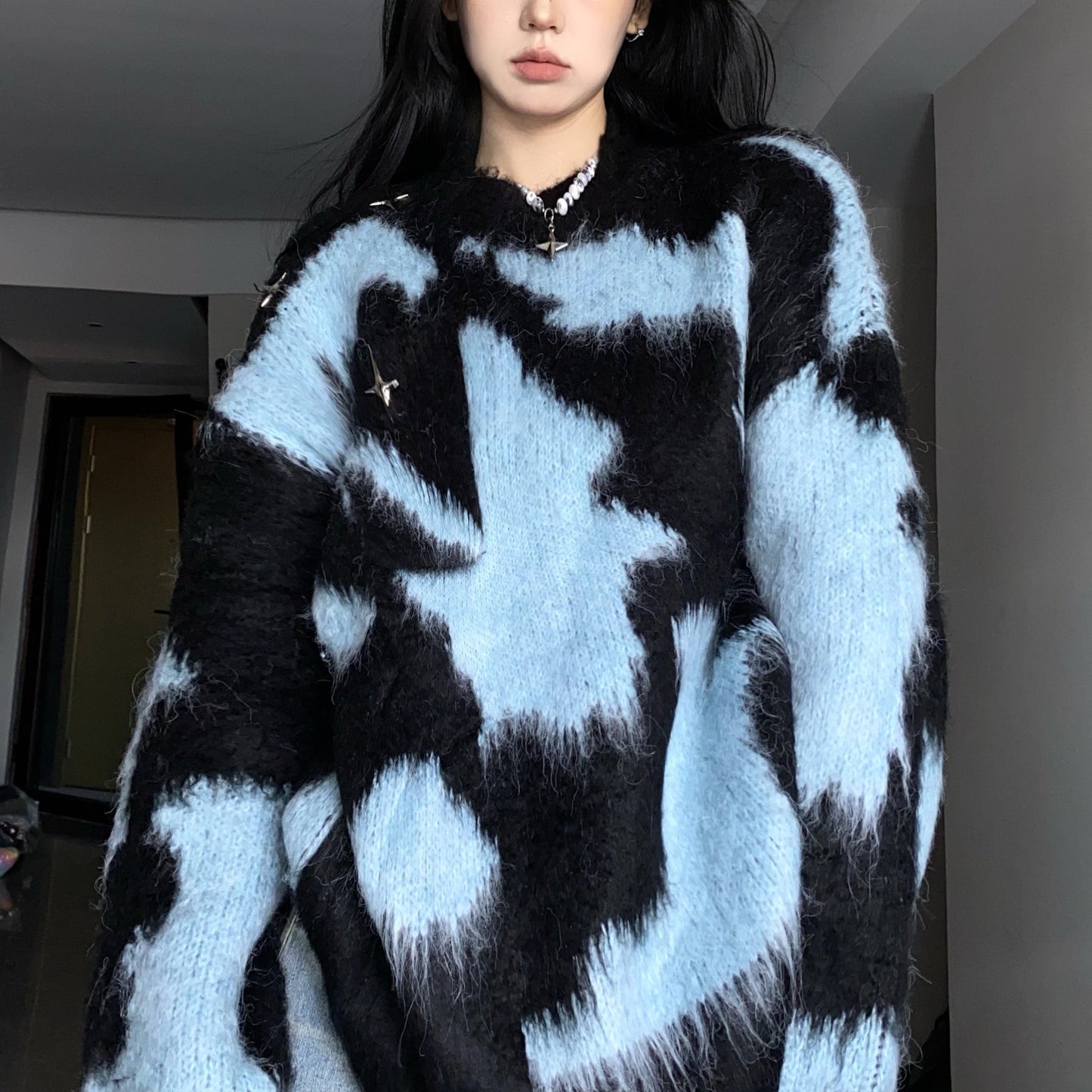 Damen Oversized Strickpullover Lässig Modern Schwarz - Eveloria