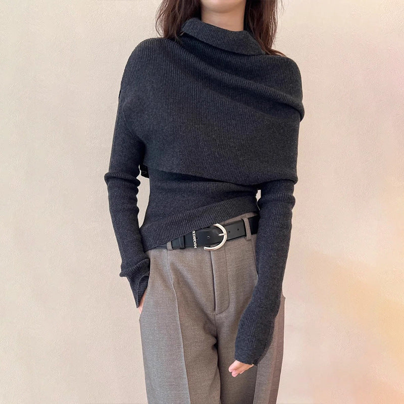 Damen Rollkragenpullover Asymmetrisch Eveloria