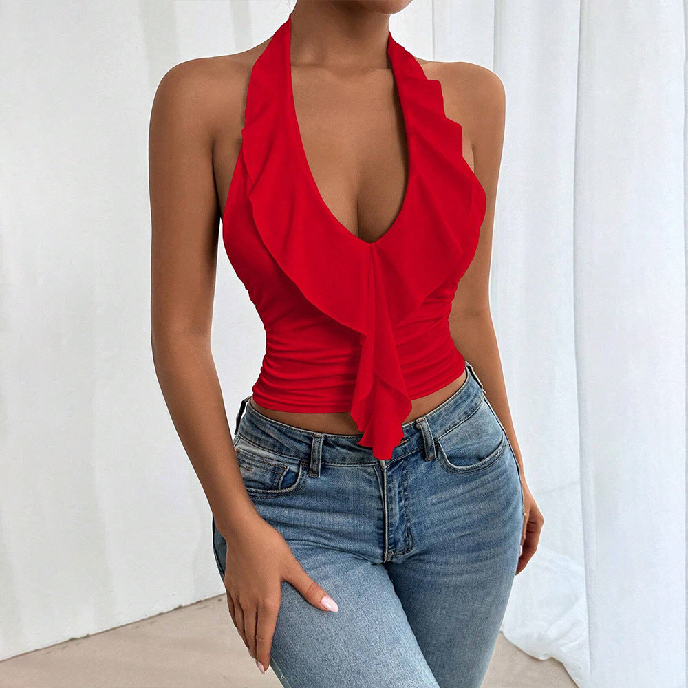 Damen Schulterfreies Fließend Rüschendesign Elegant - Eveloria