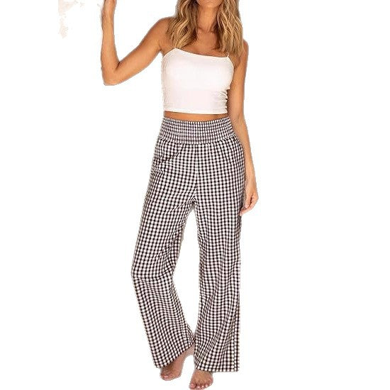 Damen Karohose Weit Elastischer Bund Eingrifftaschen Eveloria