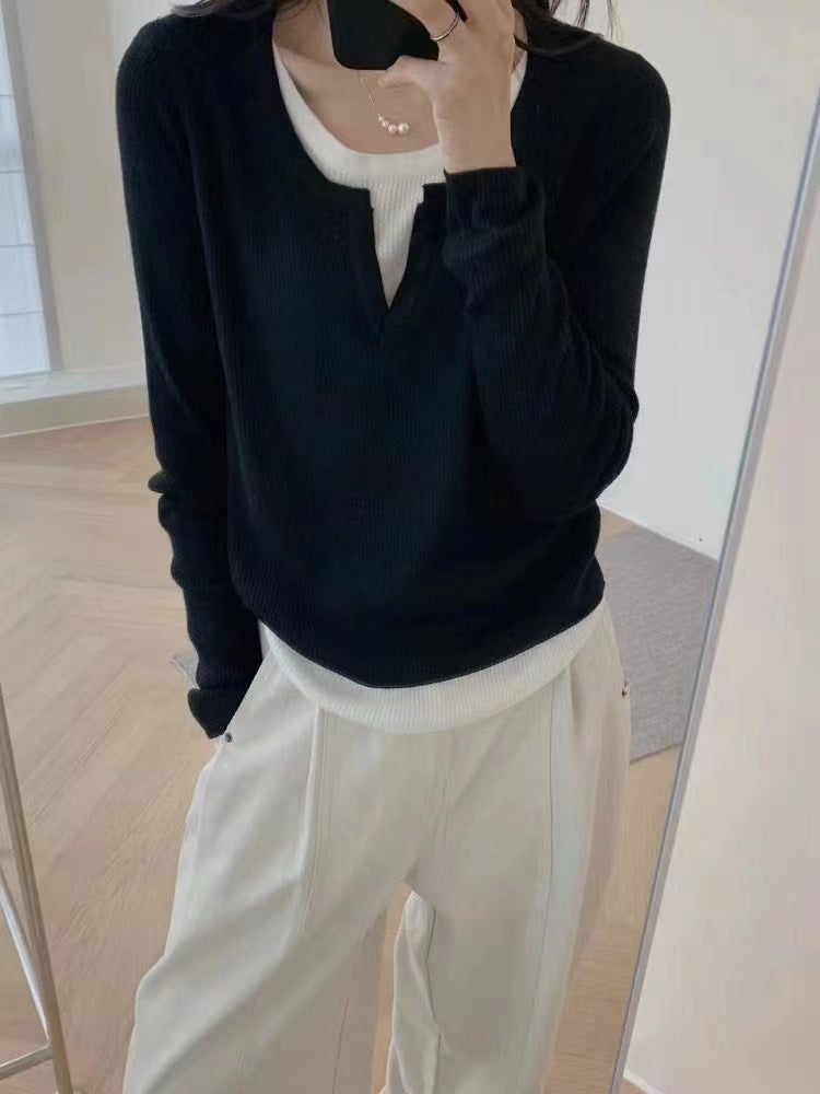 Damen Feinstrickpullover V-Ausschnitt Raglanärmel