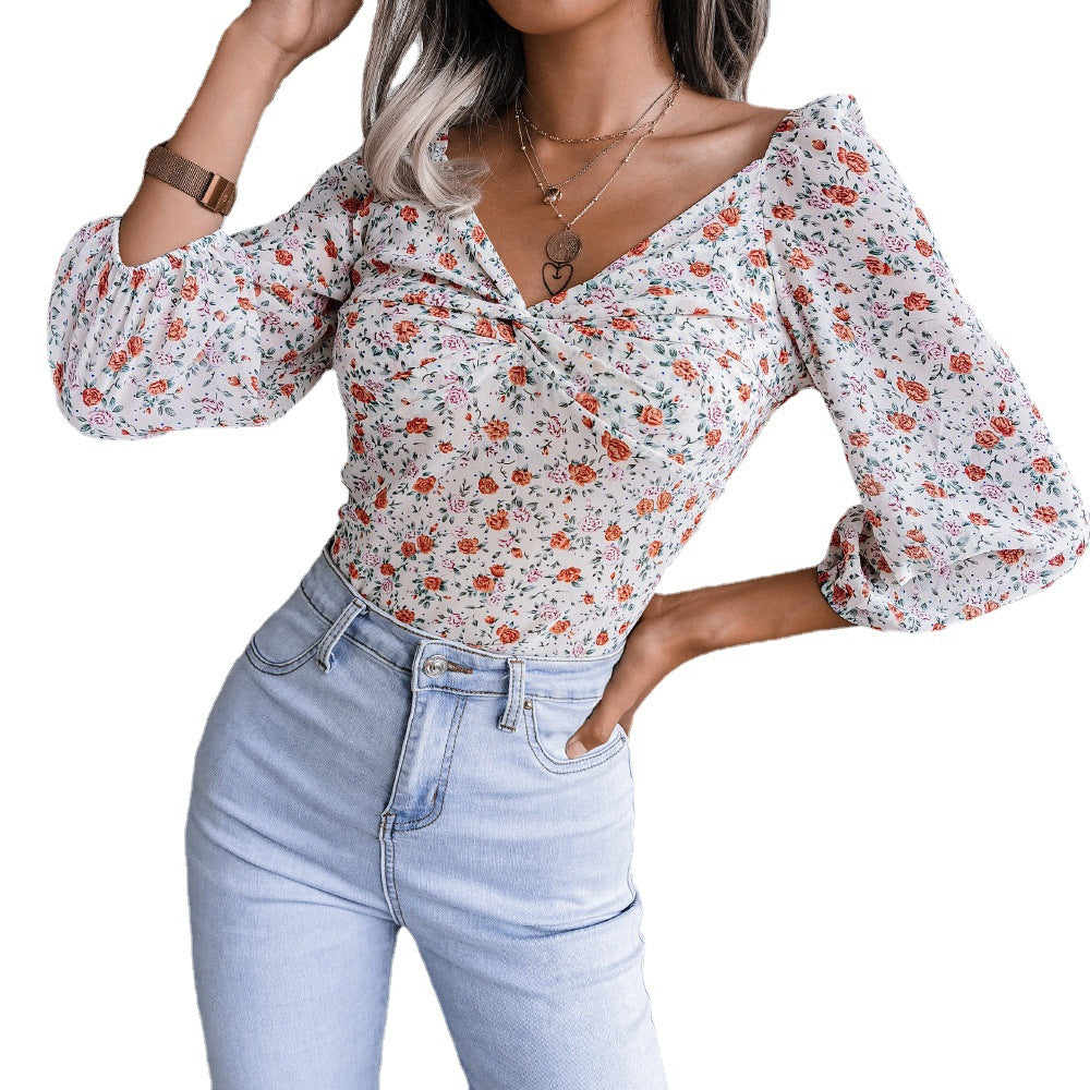 Damen Bluse Blumenprint Seidenoptik