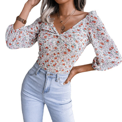 Damen Bluse Blumenprint Seidenoptik