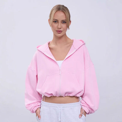 Damen Cropped Kapuzenjacke Voluminöse Ärmel Praktische Taschen - Eveloria