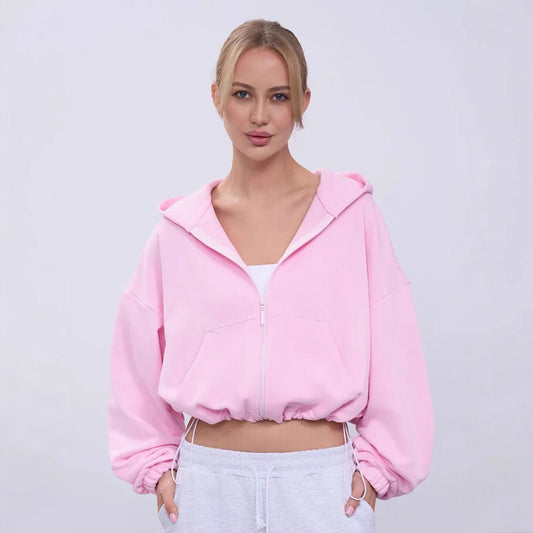 Damen Cropped Kapuzenjacke Voluminöse Ärmel Praktische Taschen - Eveloria