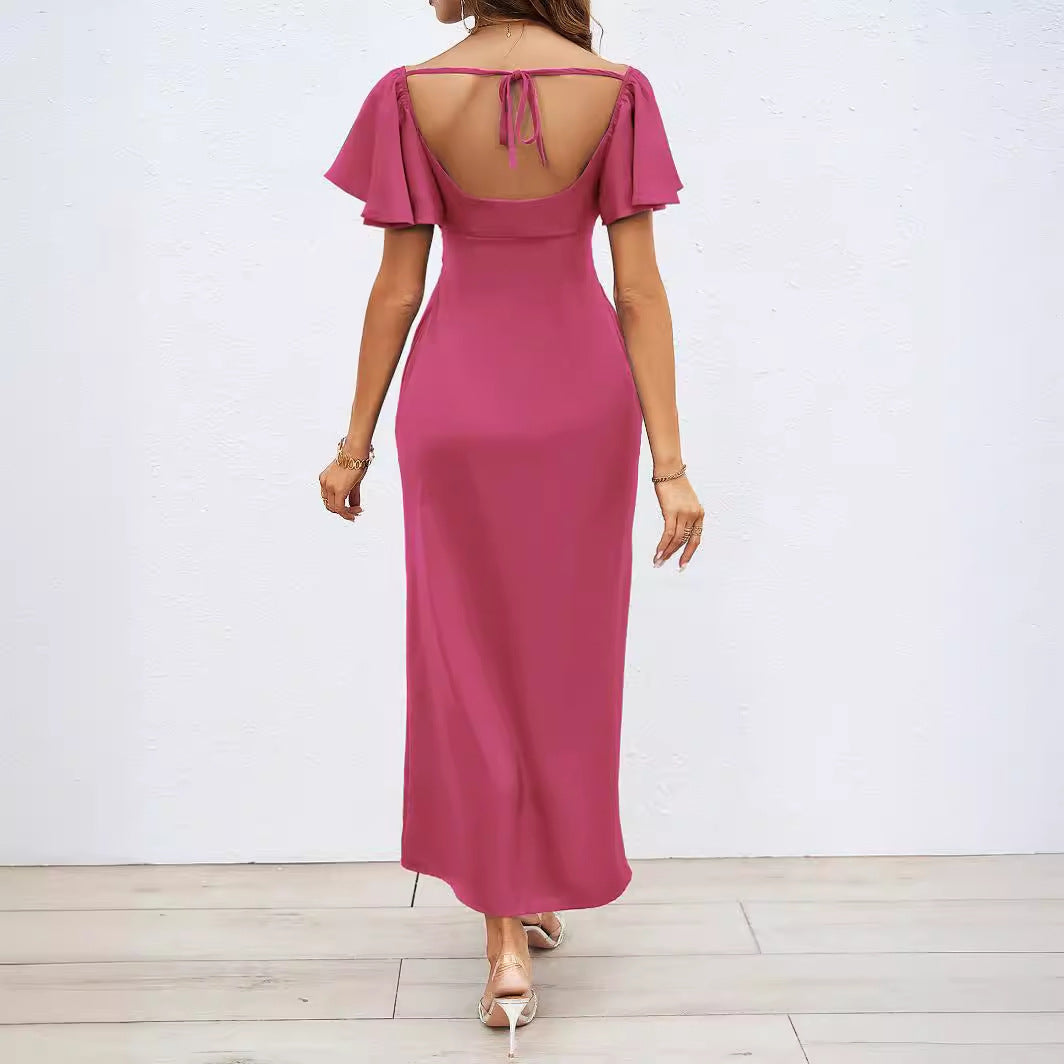Damen Maxikleid Schulterfrei mit Knotendetail und fließendem Stoff