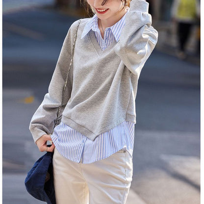 Damen Pullover V-Ausschnitt mit Unterhemd-Effekt