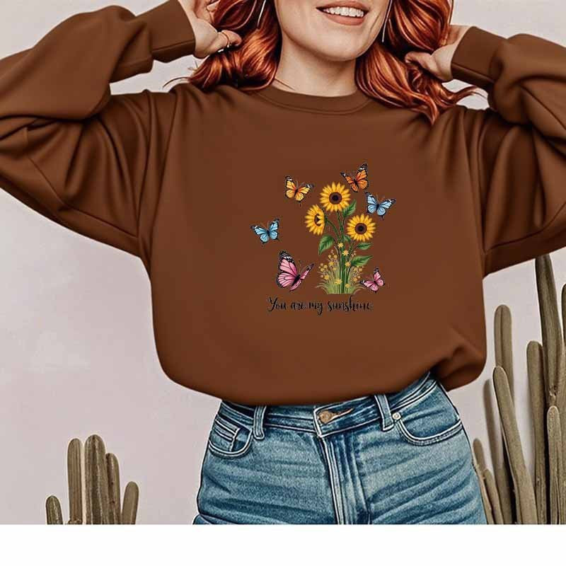 Damen Sweatshirt Floralmuster Motivierender Schriftzug Grau