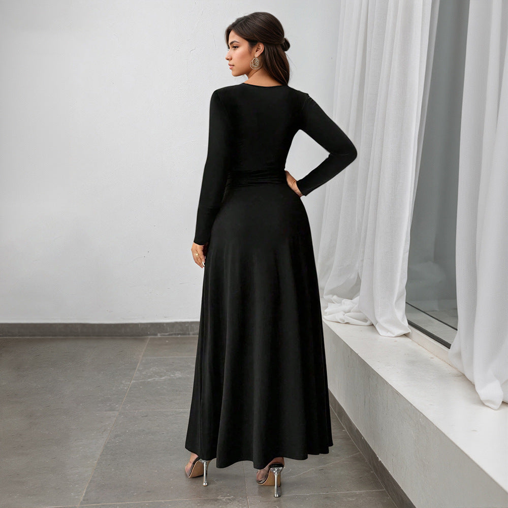 Damen Maxikleid V-Ausschnitt Hoch Beinschlitz Eveloria