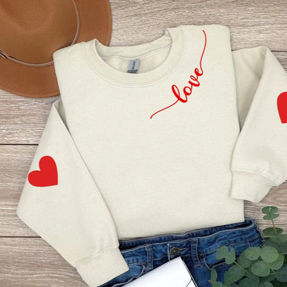 Damen Sweatshirt Herzen-Design Lässiger Schnitt Grau