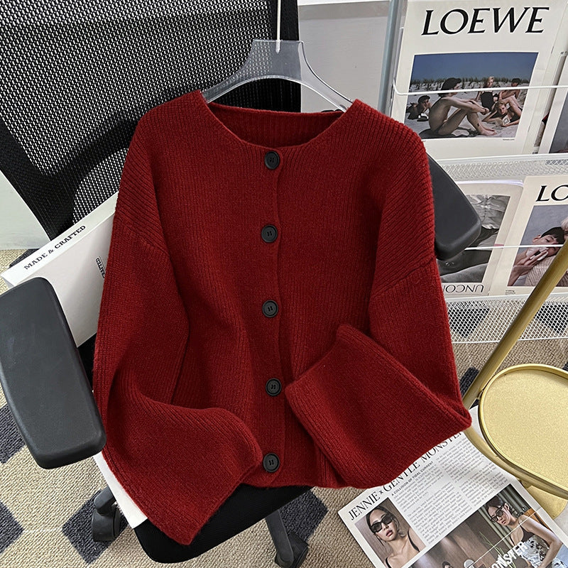 Damen Strickcardigan Lässig Weit Schnitt Dekorative Knöpfe Beige