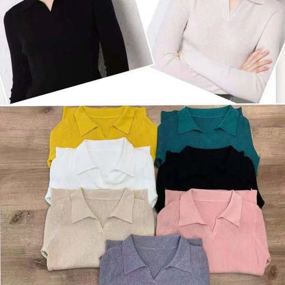 Damen Polo-Pullover Lässig Rippstruktur Beige Eveloria