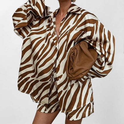 Damen Oversized Hemd mit Zebramuster Weiß