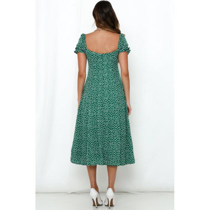 Damen Midi-Kleid Blumenmuster Seitenschlitz Eveloria