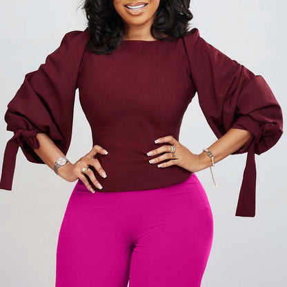 Damen Bluse mit Taillenband Puffärmel Blümchenmuster