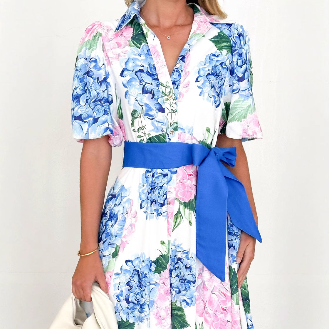 Damen Maxikleid Floral mit Gürtel Weich