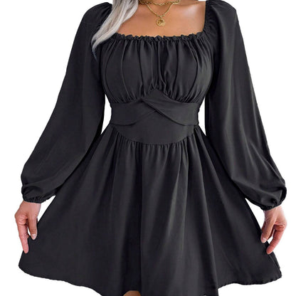 Damen Minikleid Gerafftes Oberteil Lange Puffärmel Eveloria