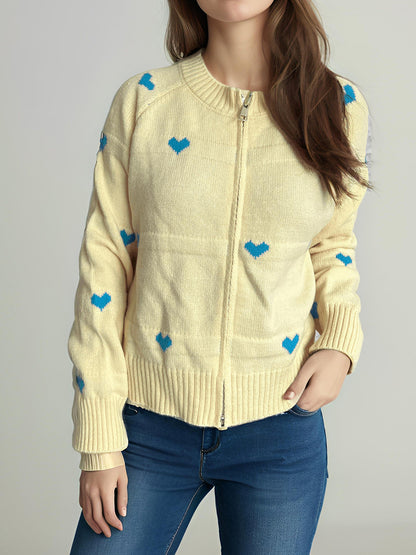 Damen Strickcardigan Herzmuster Reißverschluss Eveloria