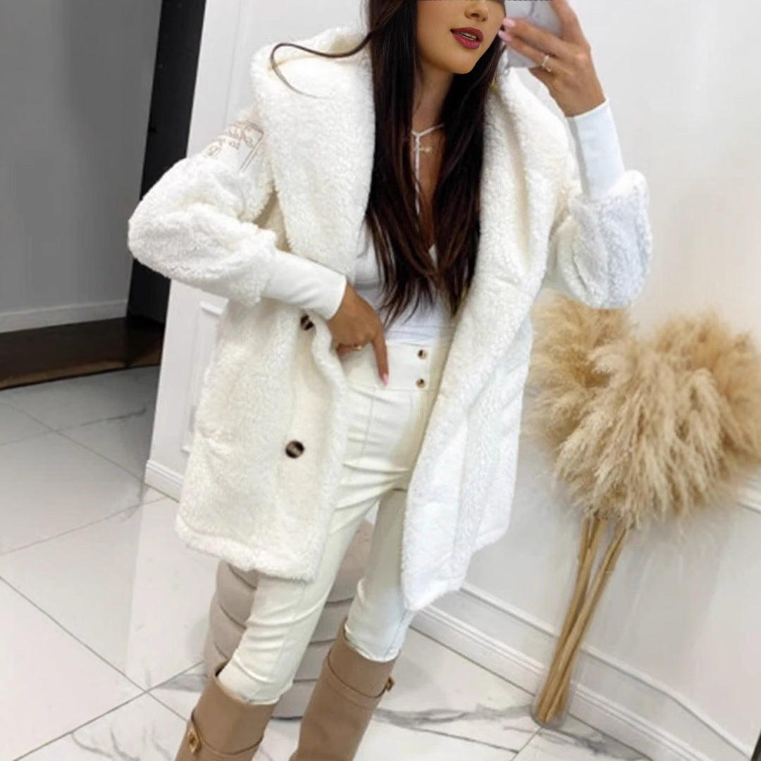 Damen Teddyjacke Klassischer Kragen Praktische Taschen Braun - Eveloria
