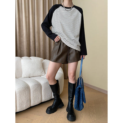 Damen Langarmshirt Gestreift Raglanärmel Eveloria