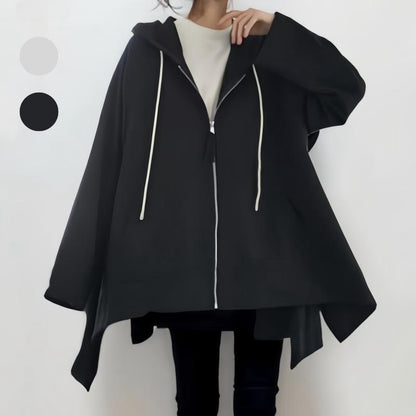 Damen Kapuzenponcho Asymmetrisch Mit Taschen Schwarz Eveloria - Eveloria
