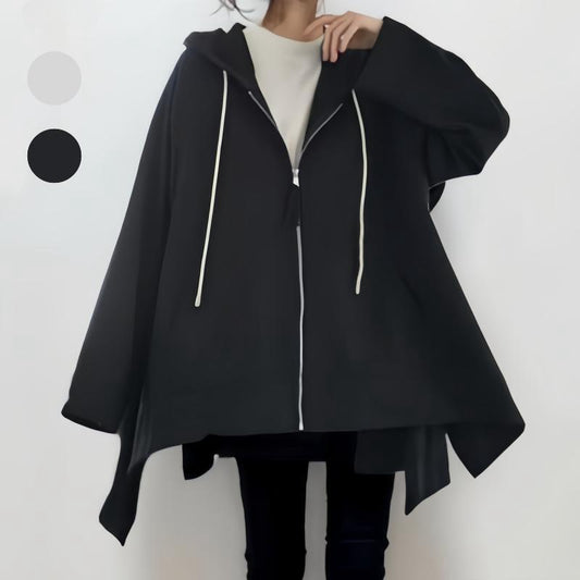 Damen Kapuzenponcho Asymmetrisch Mit Taschen Schwarz Eveloria - Eveloria