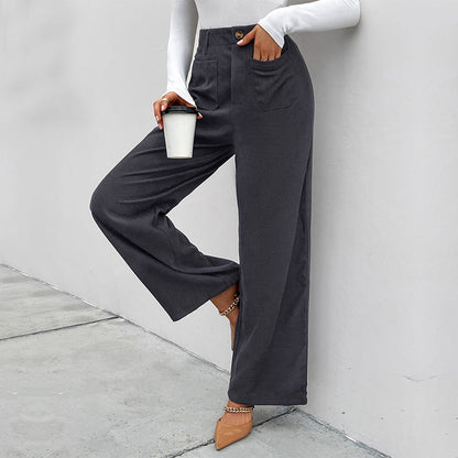 Damen Hochtaillierte Weite Hose mit Taschen und Knöpfen