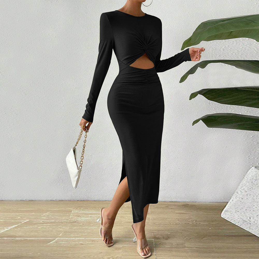 Damen Midikleid Rüschendetails Cut-Outs Eveloria