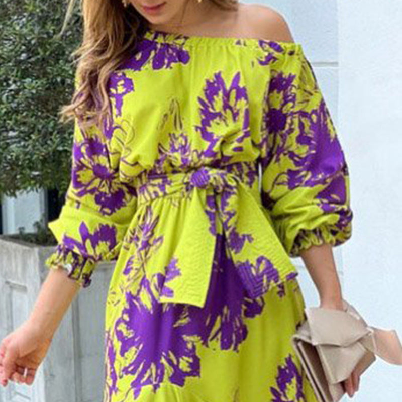 Damen Maxikleid Off-Shoulder Rüschendetails Elegantes Design
