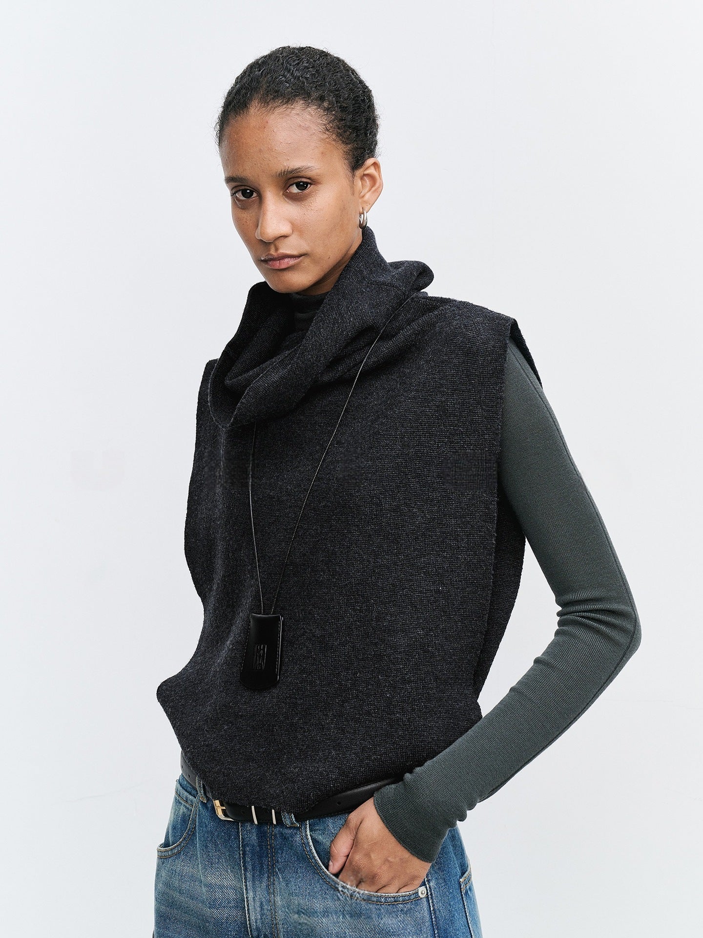 Damen Strickweste Lässig Hochgeschlagener Kragen Beige