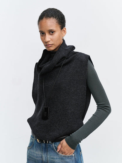 Damen Strickweste Lässig Hochgeschlagener Kragen Beige