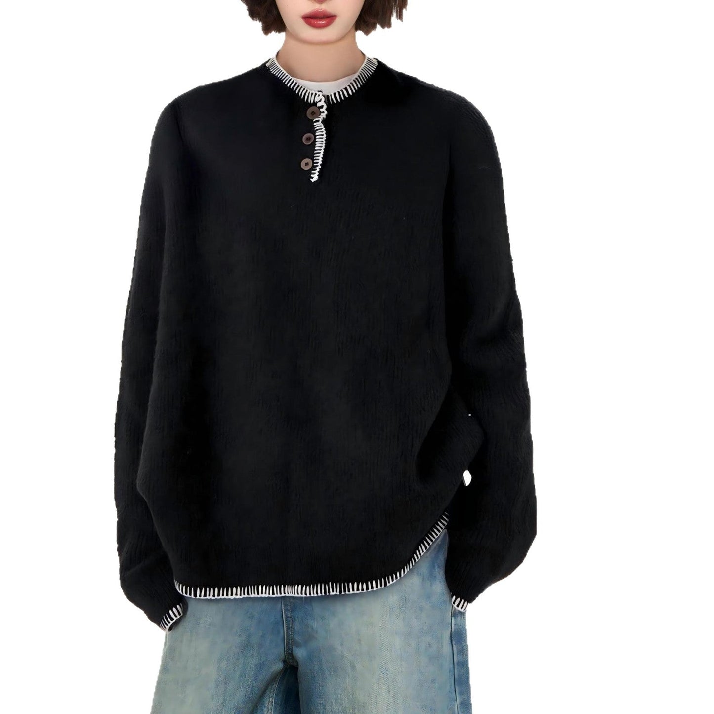 Damen Grobstrickpullover Lässig Knopfleiste Beige