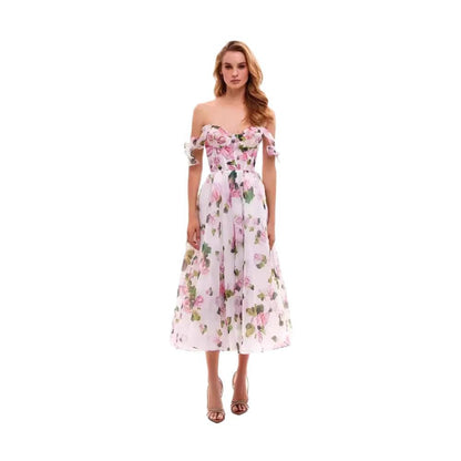 Damen Midi-Kleid Florales Design Eveloria