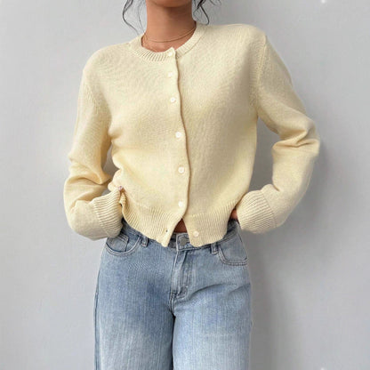 Damen Strickjacke aus softer Baumwolle mit Knöpfen Beige